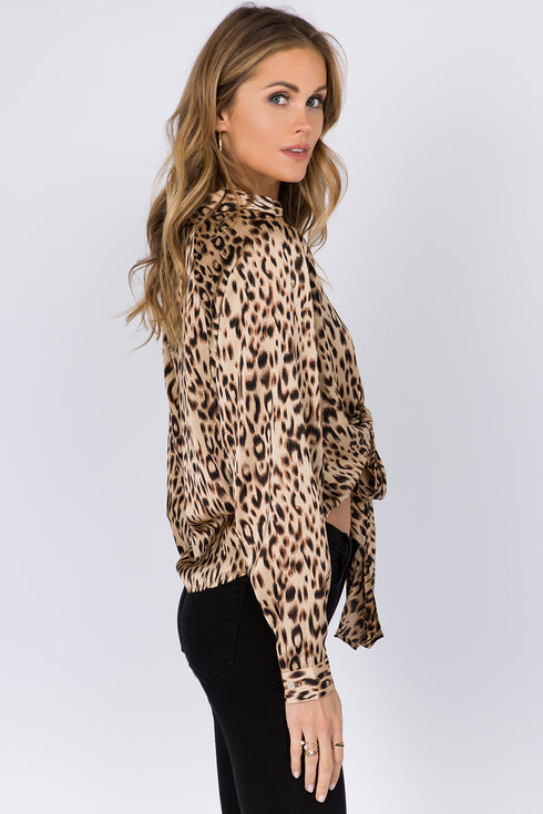 Sassy Satin Gold Leopard Blouse